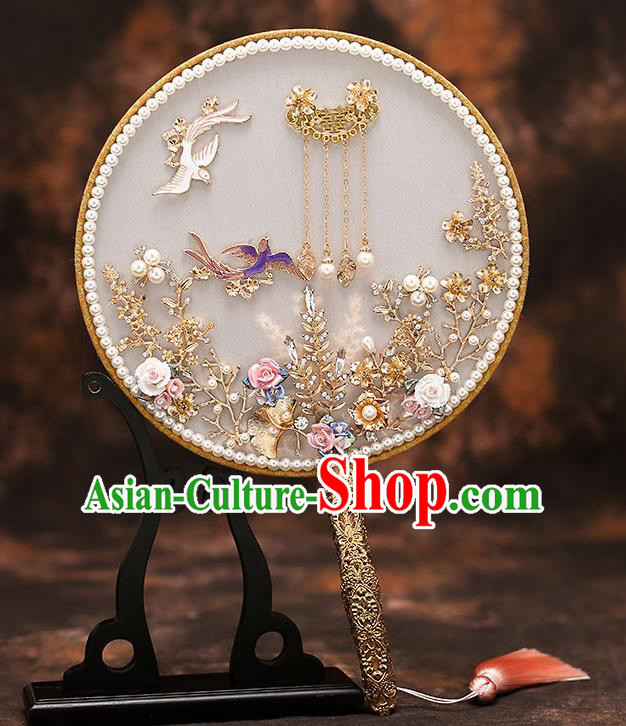 Chinese Traditional Wedding Prop Round Fan Ancient Bride Palace Fans for Women