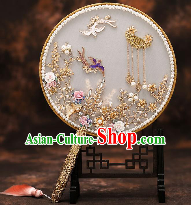 Chinese Traditional Wedding Prop Round Fan Ancient Bride Palace Fans for Women