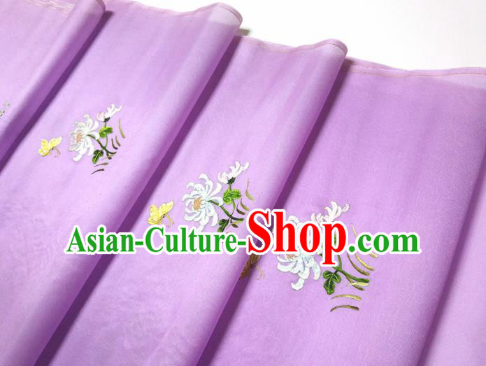 Asian Chinese Traditional Embroidered Chrysanthemum Pattern Design Purple Silk Fabric China Hanfu Silk Material