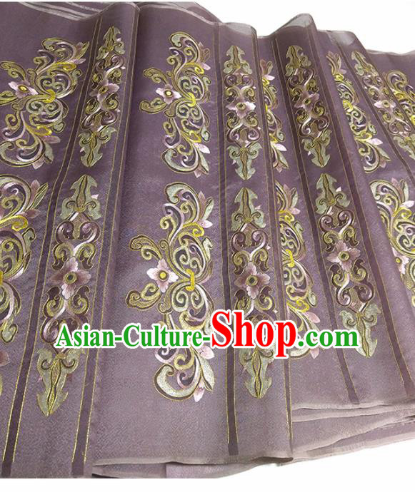 Asian Chinese Traditional Embroidered Pattern Design Deep Purple Silk Fabric China Hanfu Silk Material