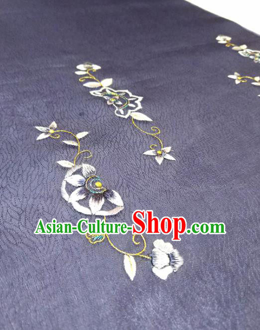 Asian Chinese Traditional Embroidered Flowers Pattern Design Deep Purple Silk Fabric China Hanfu Silk Material
