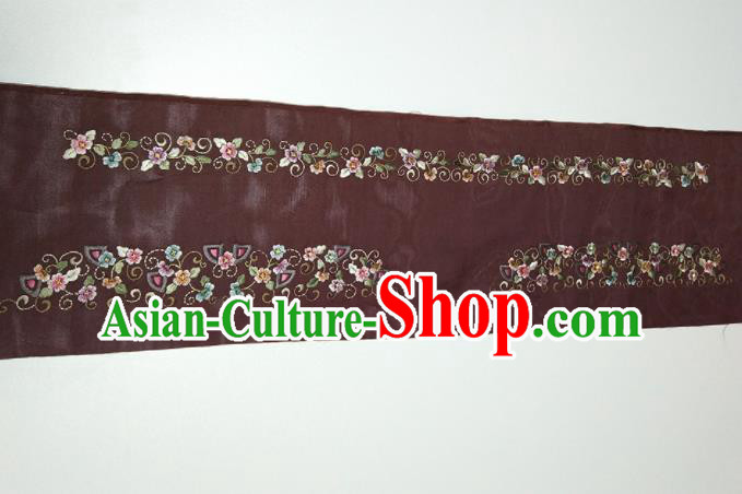 Asian Chinese Traditional Embroidered Flowers Pattern Design Brown Silk Fabric China Hanfu Silk Material