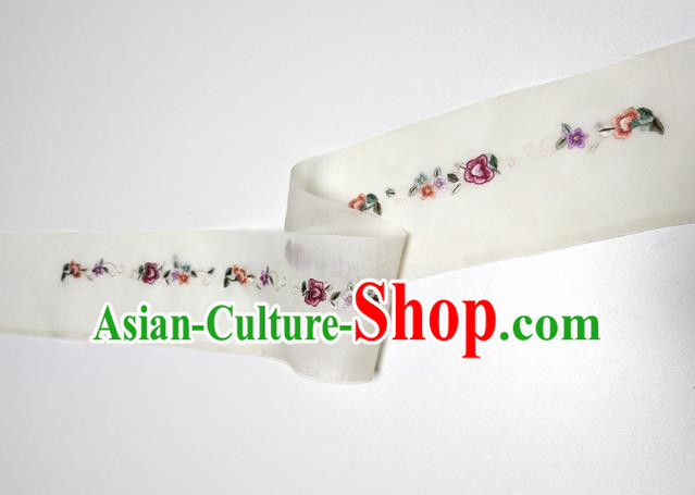 Asian Chinese Traditional Embroidered Flowers Pattern Design White Silk Fabric China Hanfu Silk Material