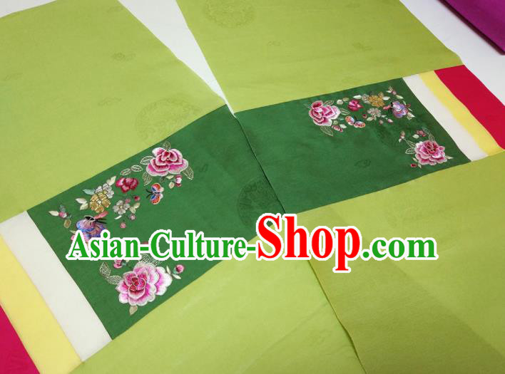 Asian Chinese Traditional Embroidered Peony Pattern Design Green Silk Fabric China Hanfu Silk Material