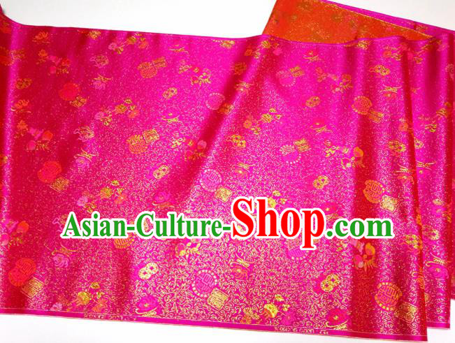 Asian Chinese Traditional Auspicious Pattern Design Rosy Brocade Silk Fabric China Hanfu Satin Material