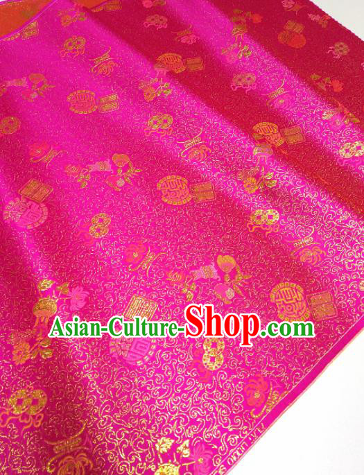 Asian Chinese Traditional Auspicious Pattern Design Rosy Brocade Silk Fabric China Hanfu Satin Material