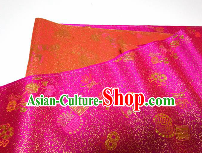 Asian Chinese Traditional Auspicious Pattern Design Rosy Brocade Silk Fabric China Hanfu Satin Material