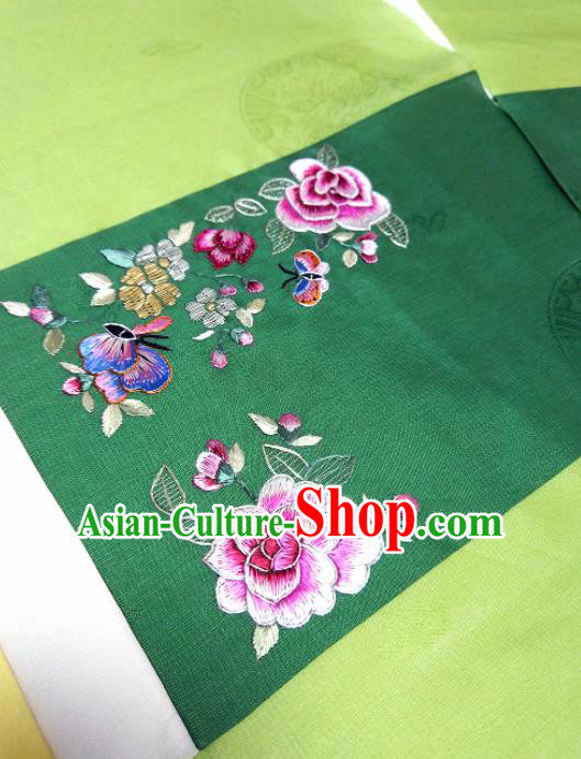 Asian Chinese Traditional Embroidered Peony Pattern Design Green Silk Fabric China Hanfu Silk Material