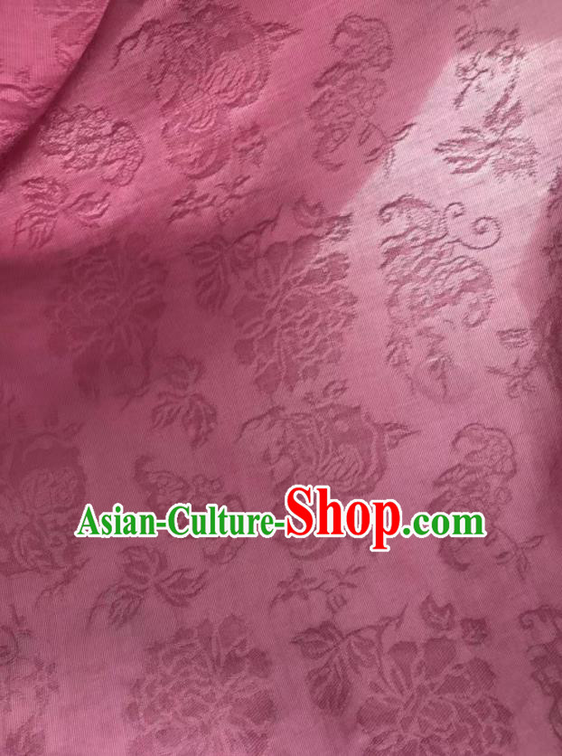 Asian Chinese Traditional Jacquard Peony Pattern Design Rosy Silk Fabric China Qipao Material