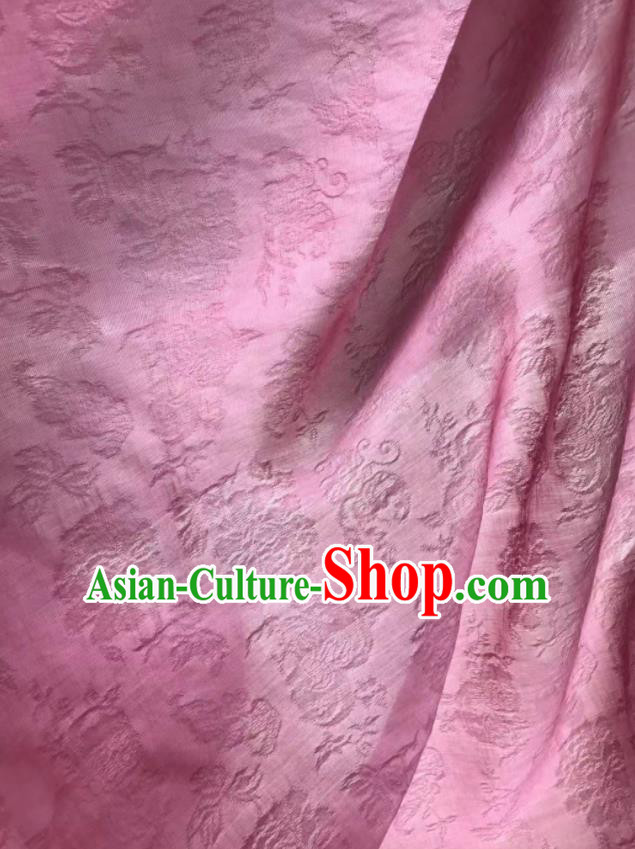 Asian Chinese Traditional Jacquard Peony Pattern Design Rosy Silk Fabric China Qipao Material