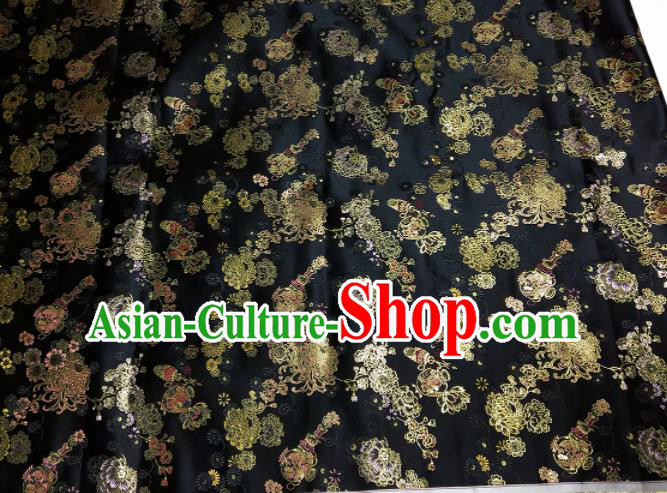 Asian Chinese Traditional Chrysanthemum Pattern Design Black Brocade Silk Fabric China Hanfu Satin Material