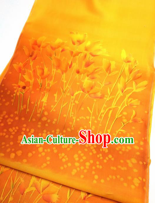Asian Chinese Traditional Tulip Pattern Design Orange Brocade Silk Fabric China Hanfu Satin Material