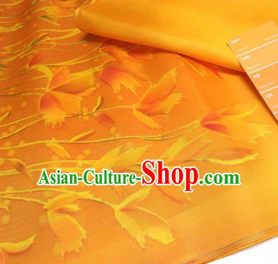 Asian Chinese Traditional Tulip Pattern Design Orange Brocade Silk Fabric China Hanfu Satin Material