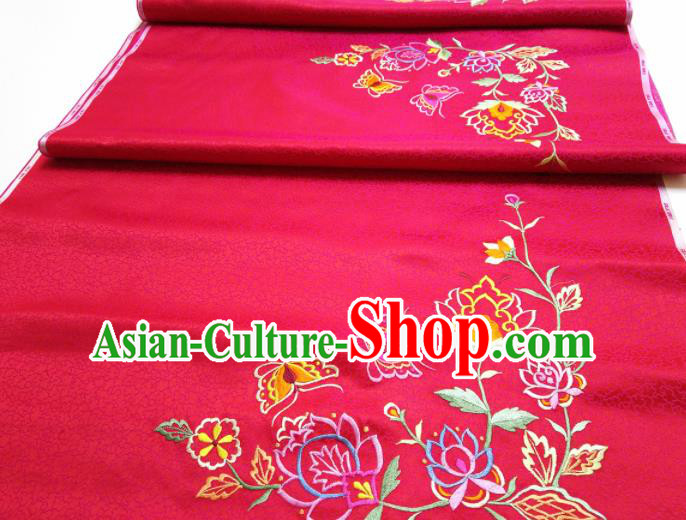 Asian Chinese Traditional Embroidered Flowers Pattern Design Red Silk Fabric China Hanfu Silk Material