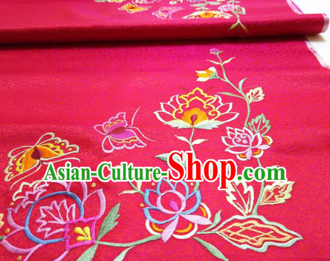 Asian Chinese Traditional Embroidered Flowers Pattern Design Red Silk Fabric China Hanfu Silk Material