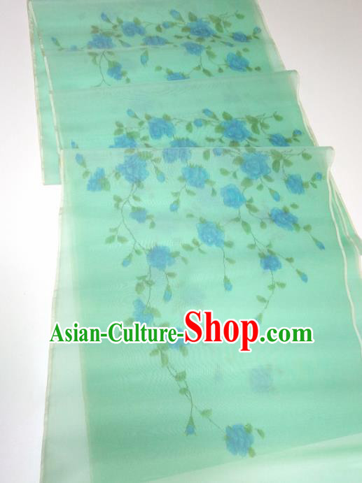 Asian Chinese Traditional Peony Pattern Design Green Silk Fabric China Hanfu Silk Material