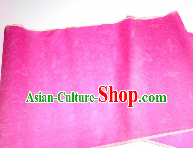 Asian Chinese Traditional Crane Peony Pattern Design Pink Silk Fabric China Hanfu Silk Material