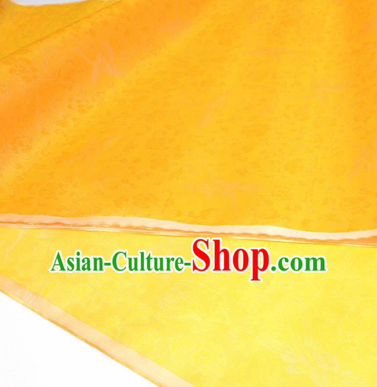 Asian Chinese Traditional Crane Peony Pattern Design Golden Silk Fabric China Hanfu Silk Material