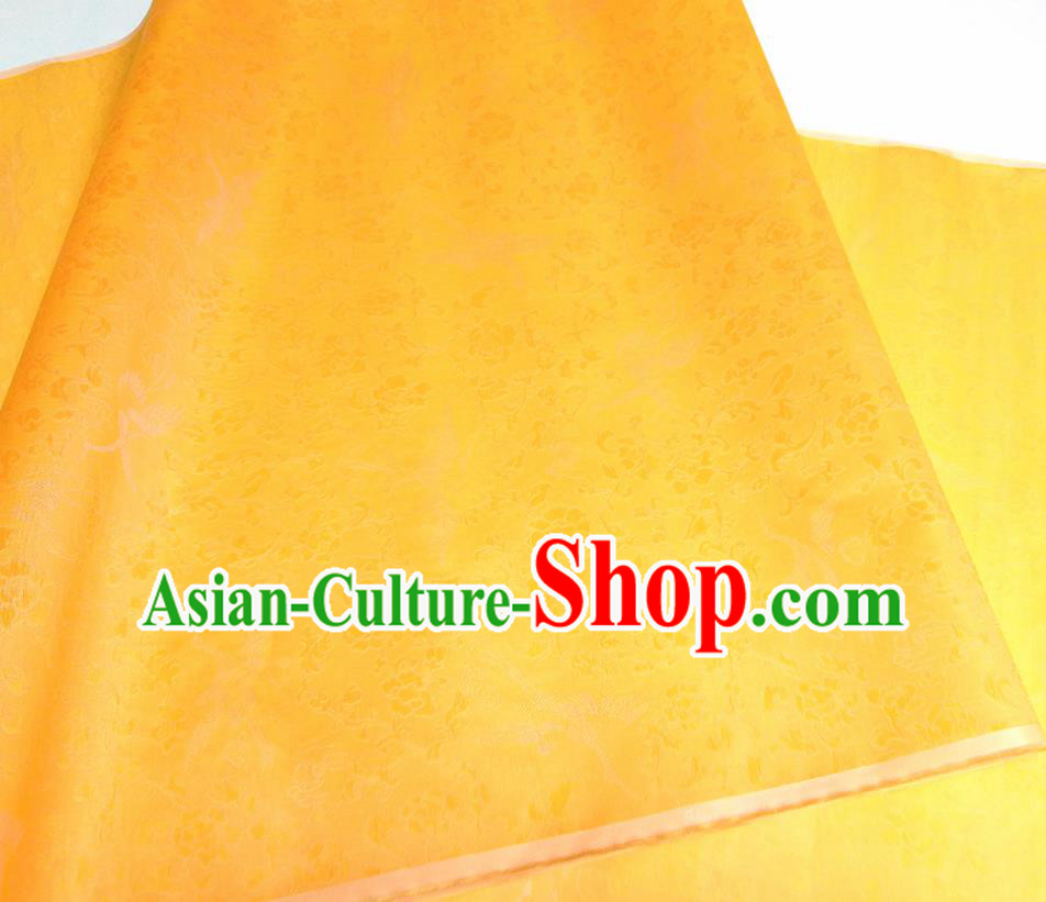 Asian Chinese Traditional Crane Peony Pattern Design Golden Silk Fabric China Hanfu Silk Material