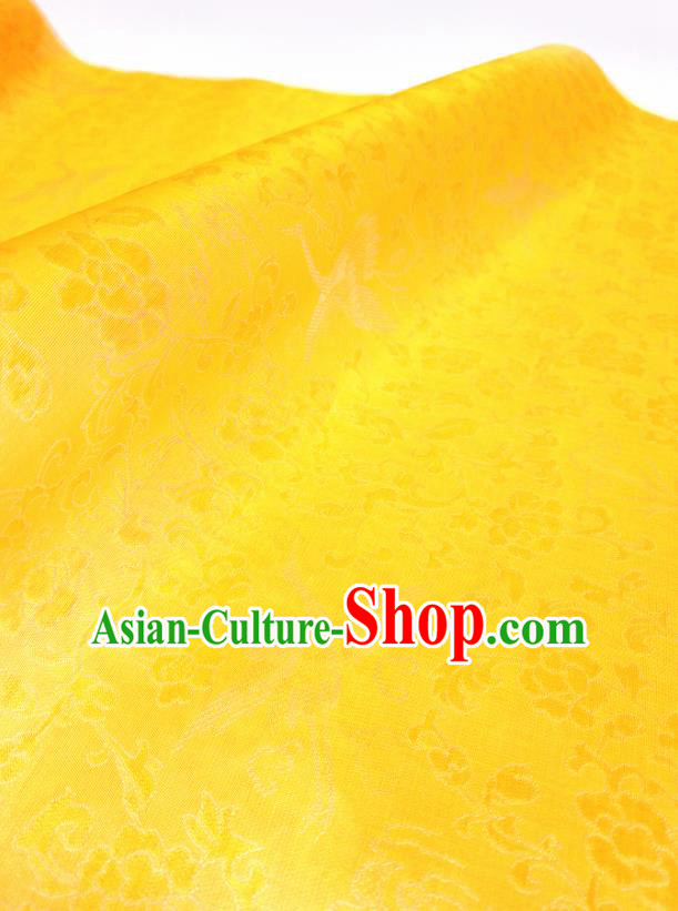 Asian Chinese Traditional Crane Peony Pattern Design Golden Silk Fabric China Hanfu Silk Material