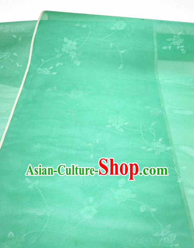 Asian Chinese Traditional Flowers Branch Pattern Design Green Silk Fabric China Hanfu Silk Material