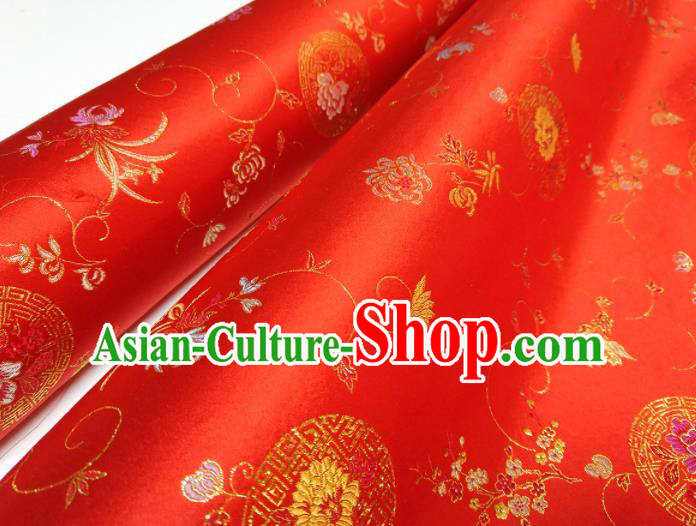Asian Chinese Traditional Chrysanthemum Pattern Design Red Brocade Silk Fabric China Hanfu Satin Material