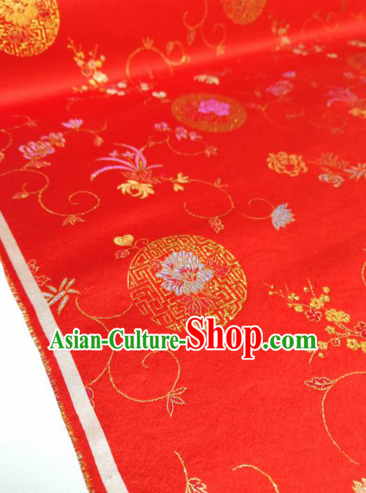 Asian Chinese Traditional Chrysanthemum Pattern Design Red Brocade Silk Fabric China Hanfu Satin Material