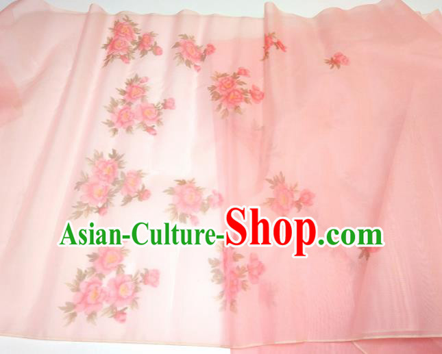 Asian Chinese Traditional Roses Pattern Design Pink Silk Fabric China Hanfu Silk Material