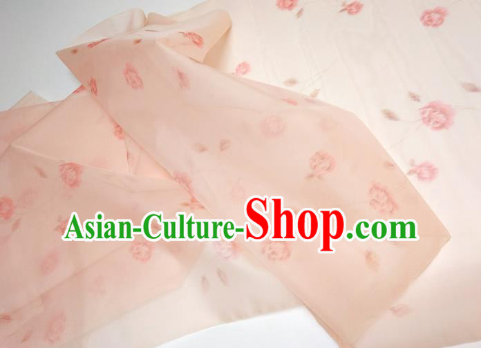 Asian Chinese Traditional Roses Pattern Design Pink Silk Fabric China Hanfu Silk Material