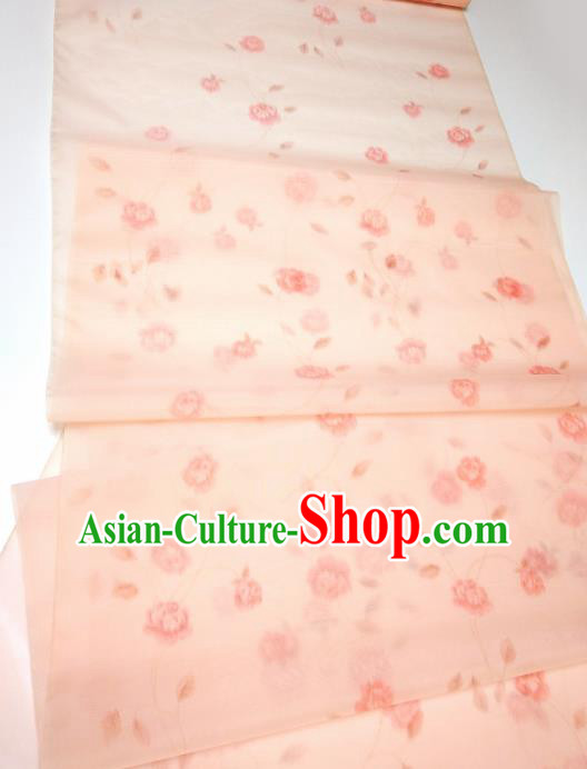 Asian Chinese Traditional Roses Pattern Design Pink Silk Fabric China Hanfu Silk Material