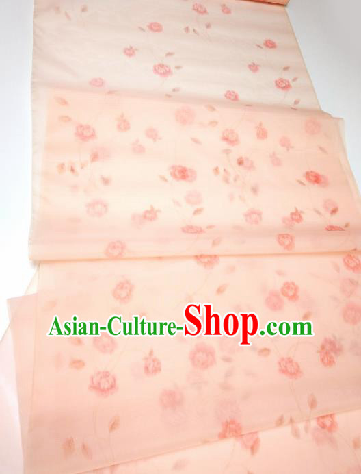 Asian Chinese Traditional Roses Pattern Design Light Pink Silk Fabric China Hanfu Silk Material