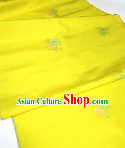 Asian Chinese Traditional Flowers Pattern Design Yellow Silk Fabric China Hanfu Silk Material