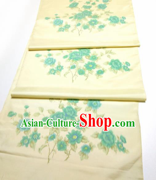 Asian Chinese Traditional Camellia Pattern Design Beige Silk Fabric China Hanfu Silk Material