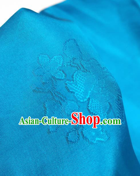 Asian Chinese Traditional Plum Orchid Pattern Design Blue Silk Fabric China Hanfu Silk Material