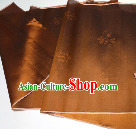 Asian Chinese Traditional Plum Orchid Pattern Design Brown Silk Fabric China Hanfu Silk Material