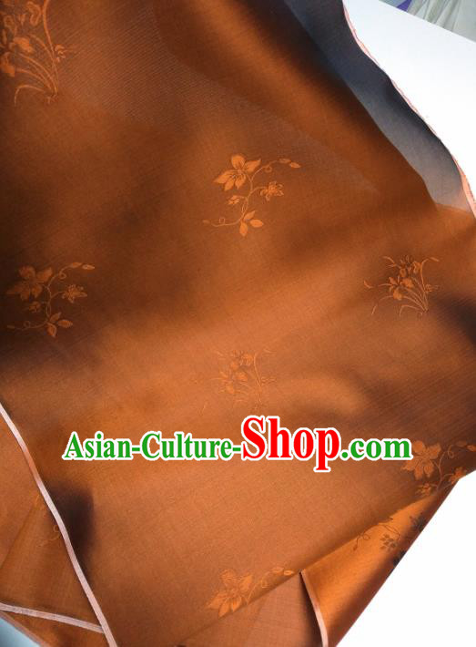 Asian Chinese Traditional Plum Orchid Pattern Design Brown Silk Fabric China Hanfu Silk Material