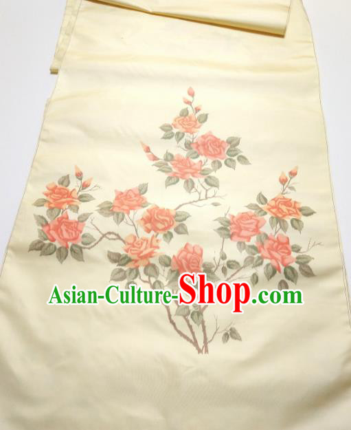 Asian Chinese Traditional Roses Pattern Design Yellow Silk Fabric China Hanfu Silk Material