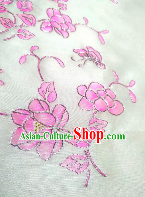 Chinese Traditional Embroidered Pattern Design White Silk Fabric Asian China Hanfu Silk Material