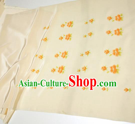 Chinese Traditional Roses Pattern Design Beige Silk Fabric Asian China Hanfu Silk Material