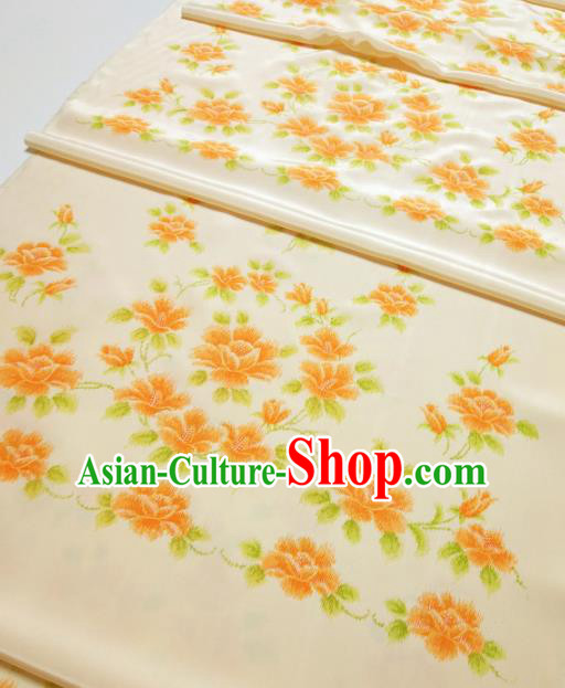 Chinese Traditional Roses Pattern Design Beige Silk Fabric Asian China Hanfu Silk Material
