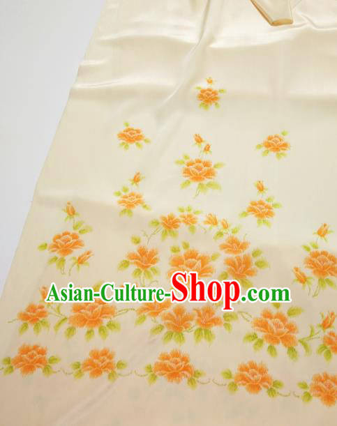 Chinese Traditional Roses Pattern Design Beige Silk Fabric Asian China Hanfu Silk Material