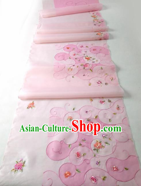 Chinese Traditional Embroidered Peony Pattern Design Pink Silk Fabric Asian China Hanfu Silk Material