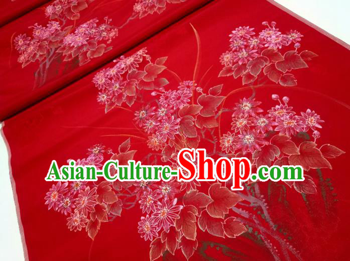 Chinese Traditional Flowers Pattern Design Red Silk Fabric Asian China Hanfu Silk Material