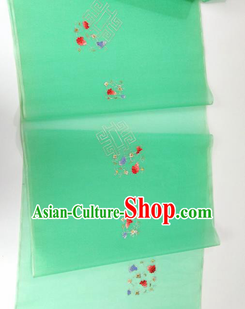 Chinese Traditional Embroidered Flowers Pattern Design Green Silk Fabric Asian China Hanfu Silk Material