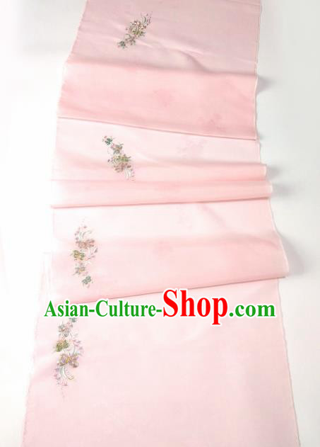 Chinese Traditional Embroidered Butterfly Pattern Design Pink Silk Fabric Asian China Hanfu Silk Material