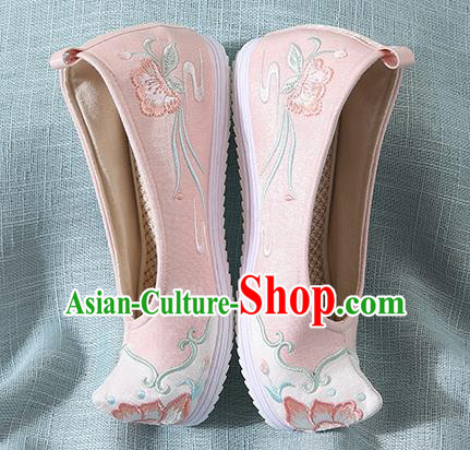 Chinese Handmade Pink Embroidered Bow Shoes Traditional Ming Dynasty Hanfu Shoes Princess Shoes for Women
