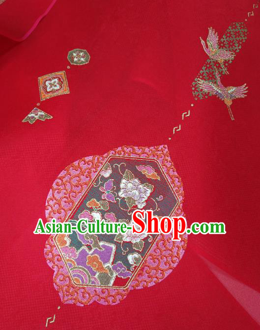 Chinese Traditional Embroidered Crane Pattern Design Red Silk Fabric Asian China Hanfu Silk Material