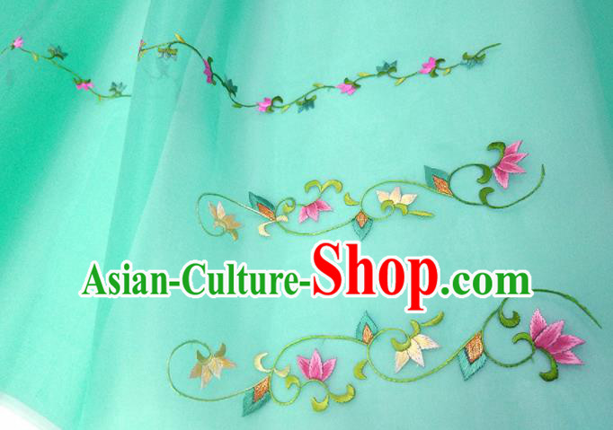 Chinese Traditional Embroidered Peony Pattern Design Green Silk Fabric Asian China Hanfu Silk Material
