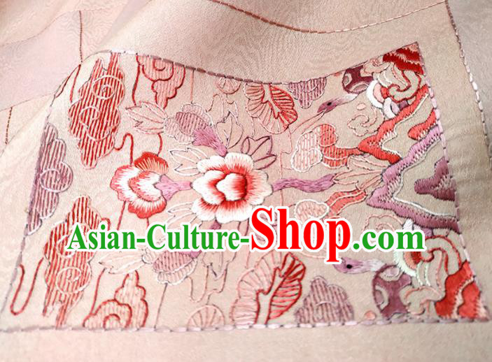 Chinese Traditional Embroidered Pattern Design Pink Silk Fabric Asian China Hanfu Silk Material