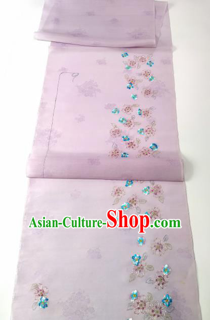 Chinese Traditional Embroidered Flowers Pattern Design Lilac Silk Fabric Asian China Hanfu Silk Material